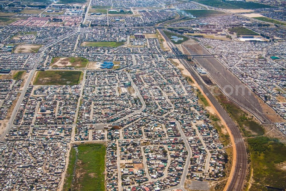 Kapstadt from the bird's eye view: The Nyanga township is one of the oldest township in cape town, south africa