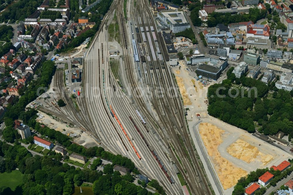 Augsburg from the bird's eye view: Marshalling yard and freight station of the Deutsche Bahn in Augsburg in the state Bavaria, Germany