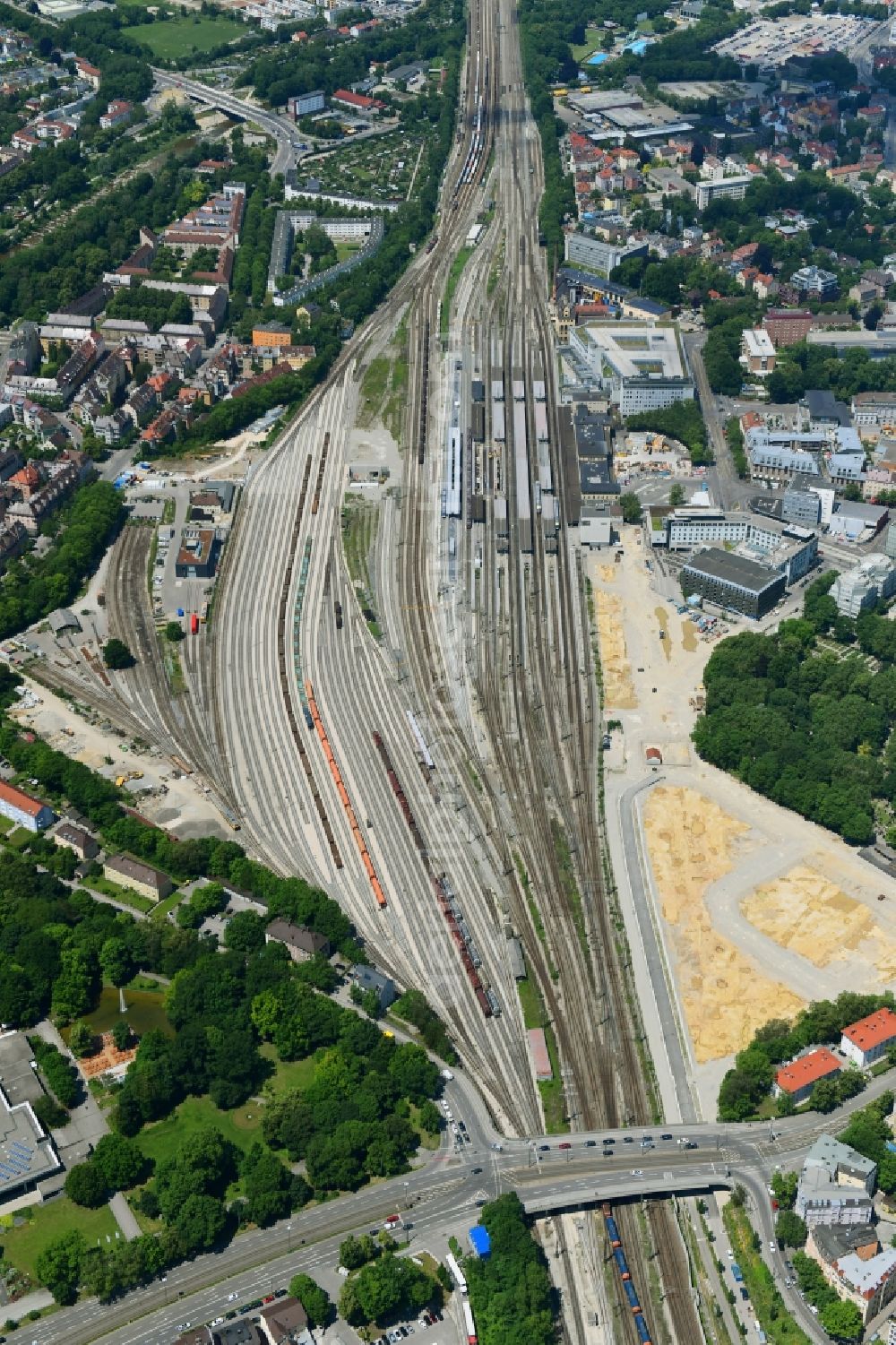 Aerial photograph Augsburg - Marshalling yard and freight station of the Deutsche Bahn in Augsburg in the state Bavaria, Germany