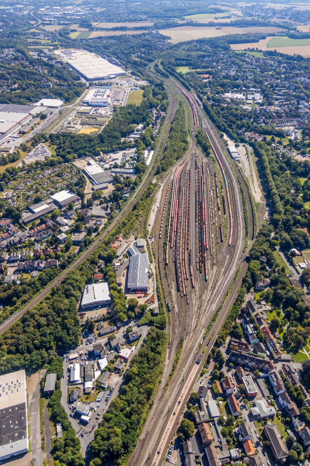 Aerial image Bochum - Marshalling yard and freight station of the Deutsche Bahn in Bochum in the state North Rhine-Westphalia, Germany