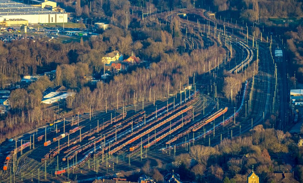 Aerial photograph Bochum - Marshalling yard and freight station of the Deutsche Bahn in Bochum in the state North Rhine-Westphalia, Germany