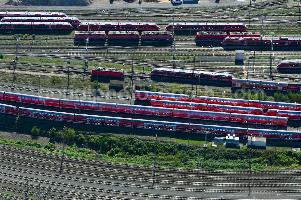 Dresden from the bird's eye view: Marshalling yard and freight station of the Deutsche Bahn in the district Friedrichstadt in Dresden in the state Saxony, Germany