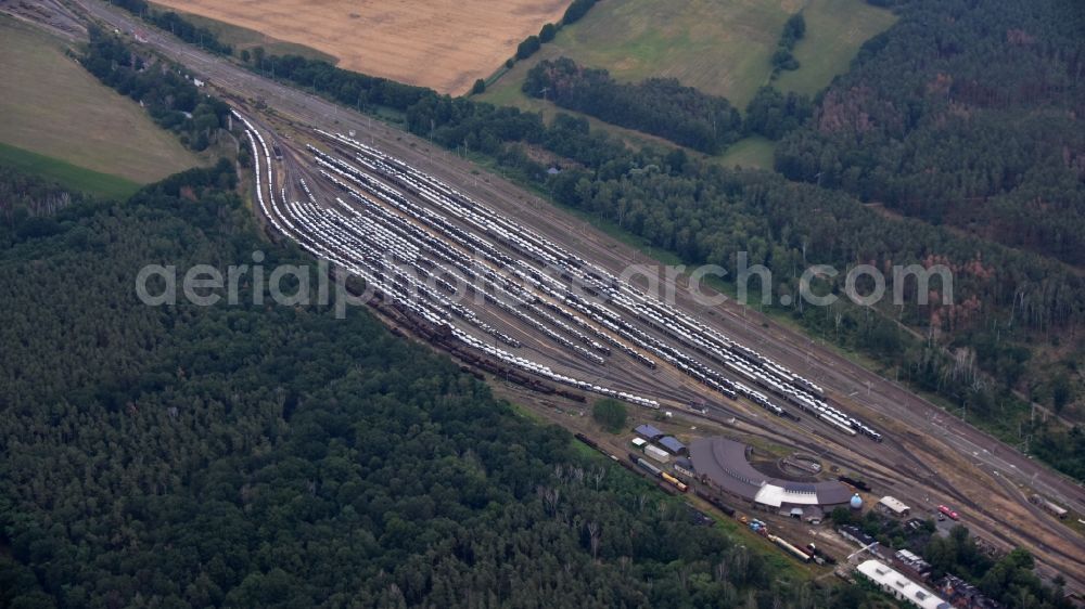 Aerial image Falkenberg/Elster - Marshalling yard and freight station of the Deutsche Bahn in Falkenberg/Elster in the state Brandenburg, Germany