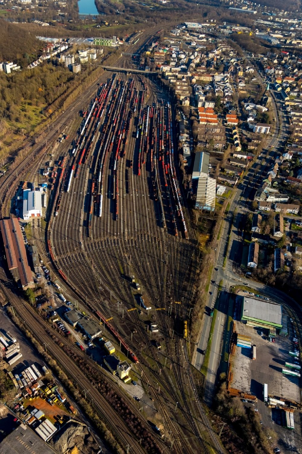 Aerial photograph Hagen - Marshalling yard and freight station of the Deutsche Bahn in Hagen in the state North Rhine-Westphalia, Germany