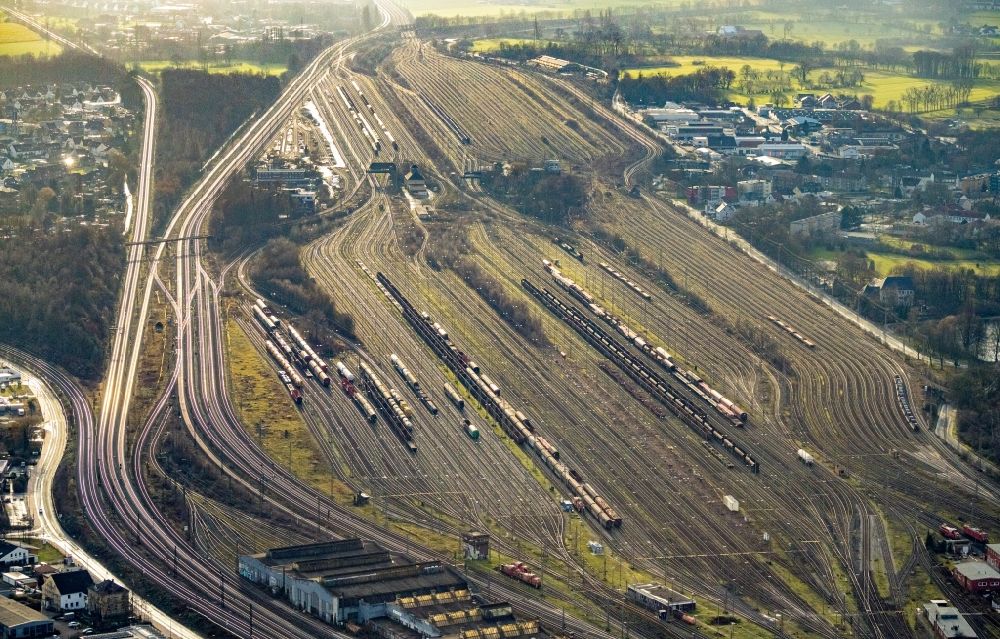 Hamm from above - Marshalling yard and freight station of the Deutsche Bahn in Hamm in the state North Rhine-Westphalia, Germany