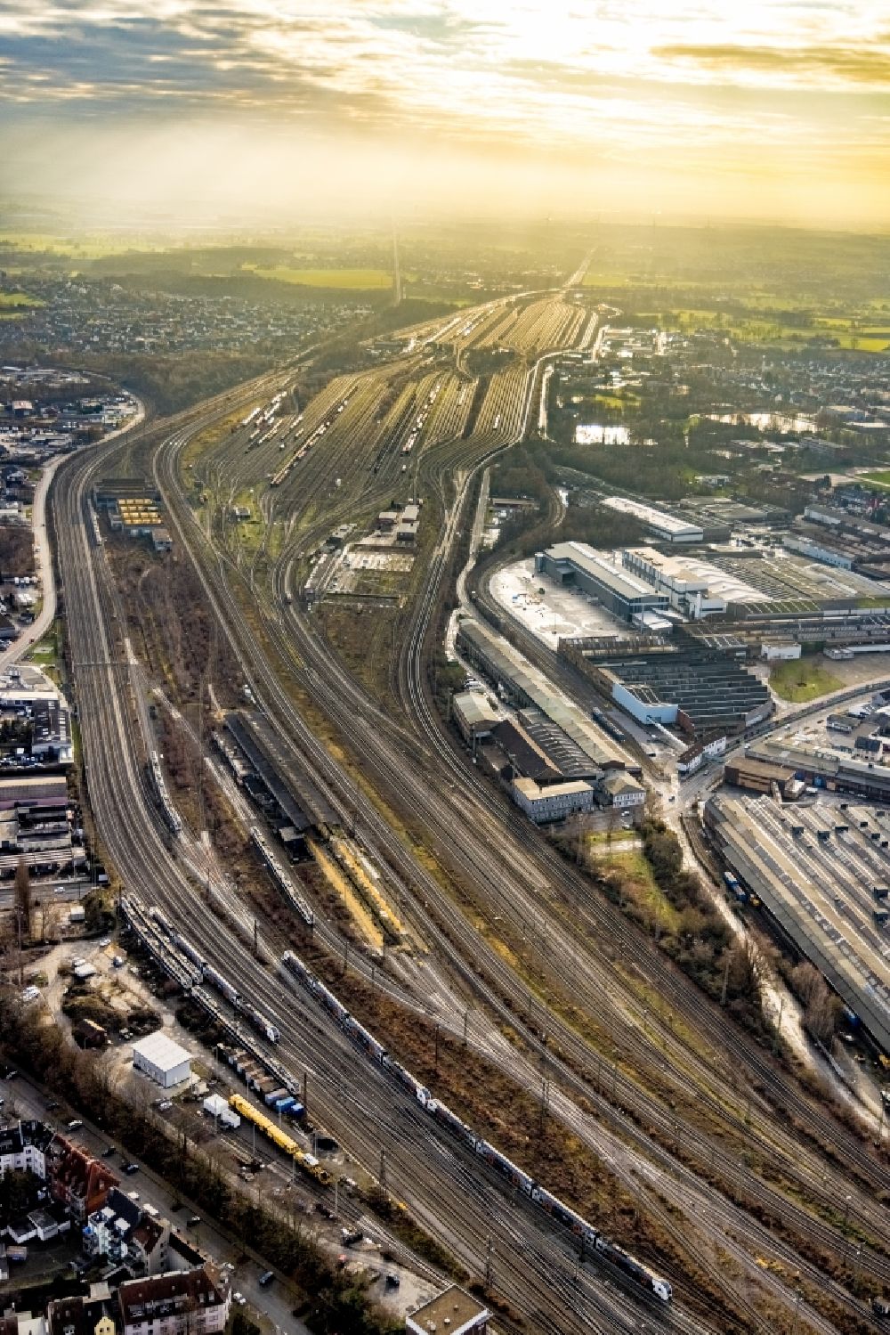 Aerial image Hamm - Marshalling yard and freight station of the Deutsche Bahn in Hamm in the state North Rhine-Westphalia, Germany