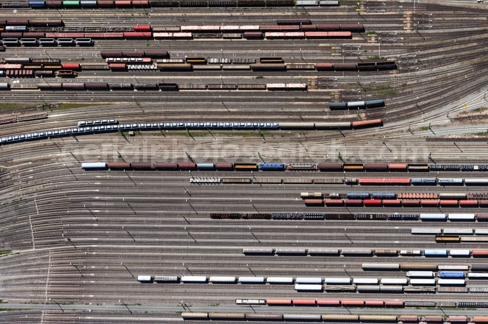 Mannheim from above - Marshalling yard and freight station of the Deutsche Bahn in Mannheim in the state Baden-Wurttemberg, Germany