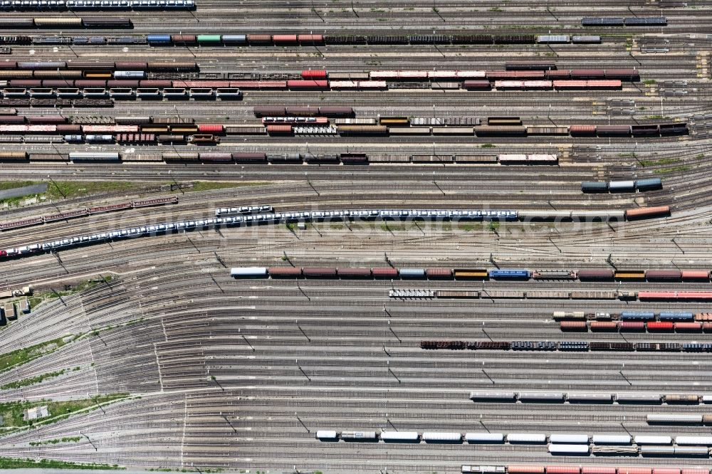 Mannheim from the bird's eye view: Marshalling yard and freight station of the Deutsche Bahn in Mannheim in the state Baden-Wurttemberg, Germany