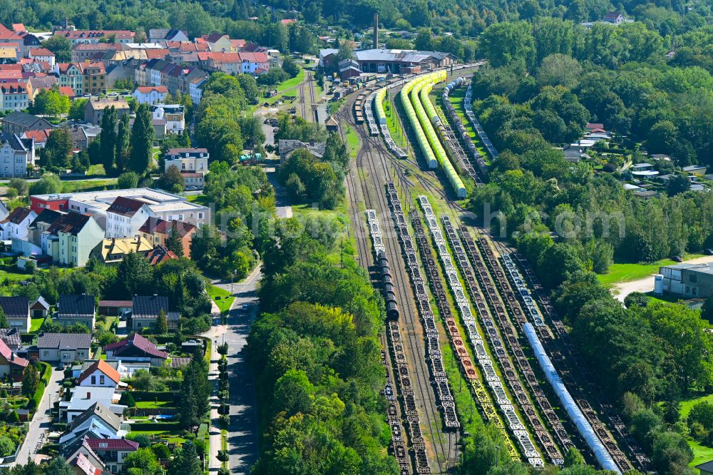 Aerial photograph Meuselwitz - Marshalling yard and freight station of the Deutsche Bahn in Meuselwitz in the state Thuringia