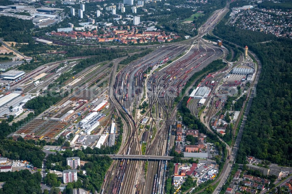 Aerial photograph Nürnberg - Marshalling yard and freight station of the Deutsche Bahn in Nuernberg in the state Bavaria. bahn.de