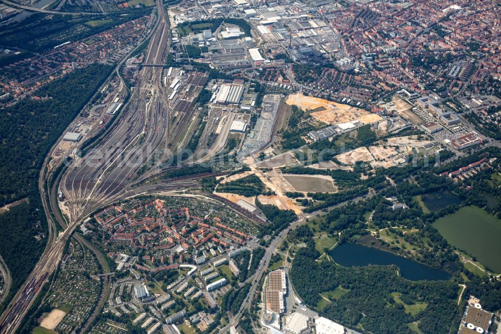 Aerial image Nürnberg - Marshalling yard and freight station of the Deutsche Bahn in Nuremberg in the state Bavaria, Germany