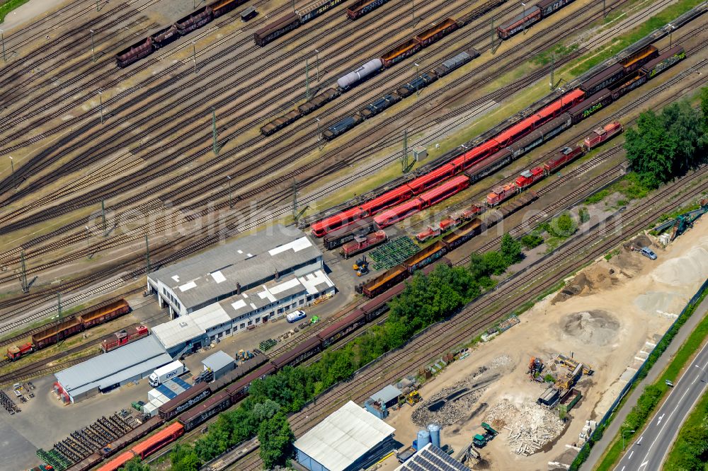 Aerial image Offenburg - Marshalling yard and freight station of the Deutsche Bahn in Offenburg in the state Baden-Wurttemberg, Germany