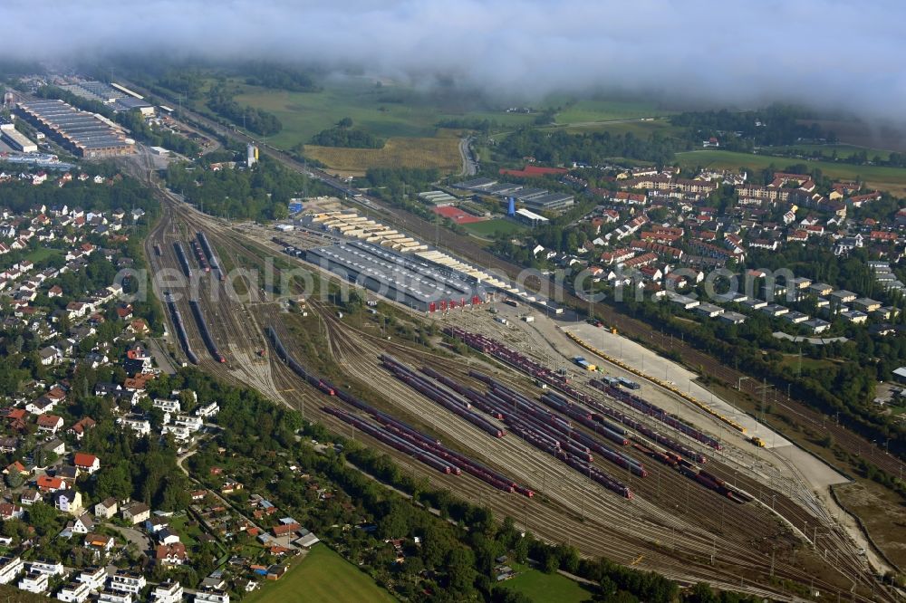München from the bird's eye view: Marshalling yard and freight station of the Deutsche Bahn in the district Pasing-Obermenzing in Munich in the state Bavaria, Germany