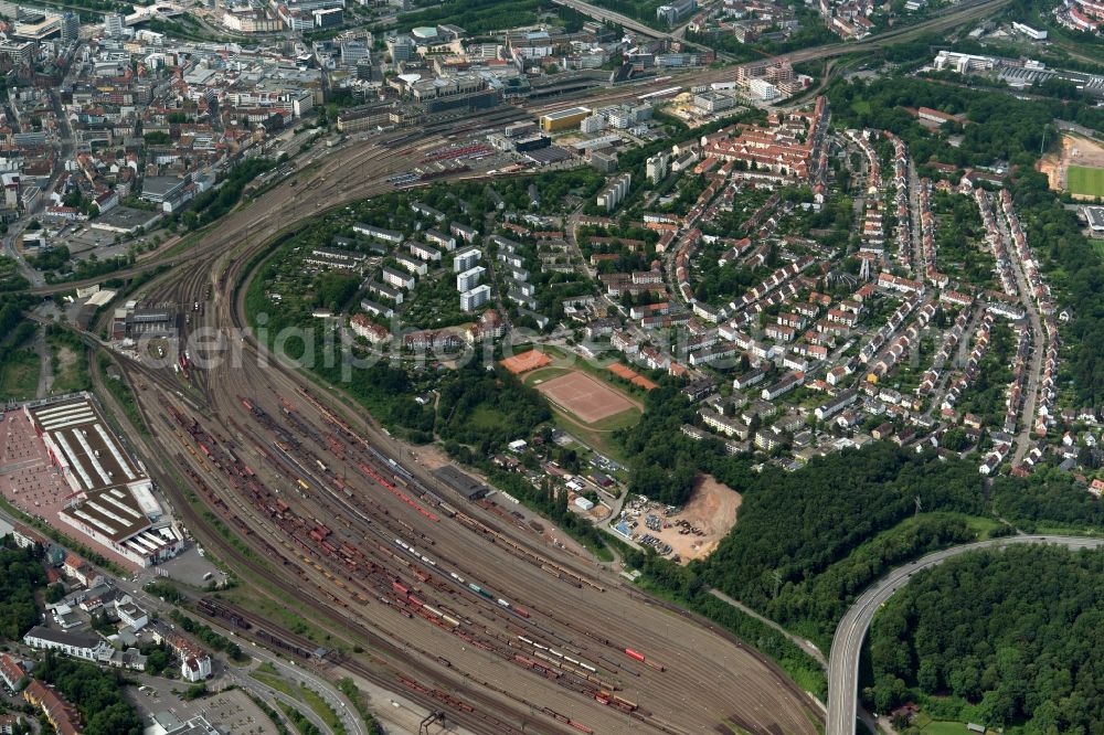 Aerial photograph Saarbrücken - Marshalling yard and freight station of the Deutsche Bahn in Saarbruecken in the state Saarland, Germany