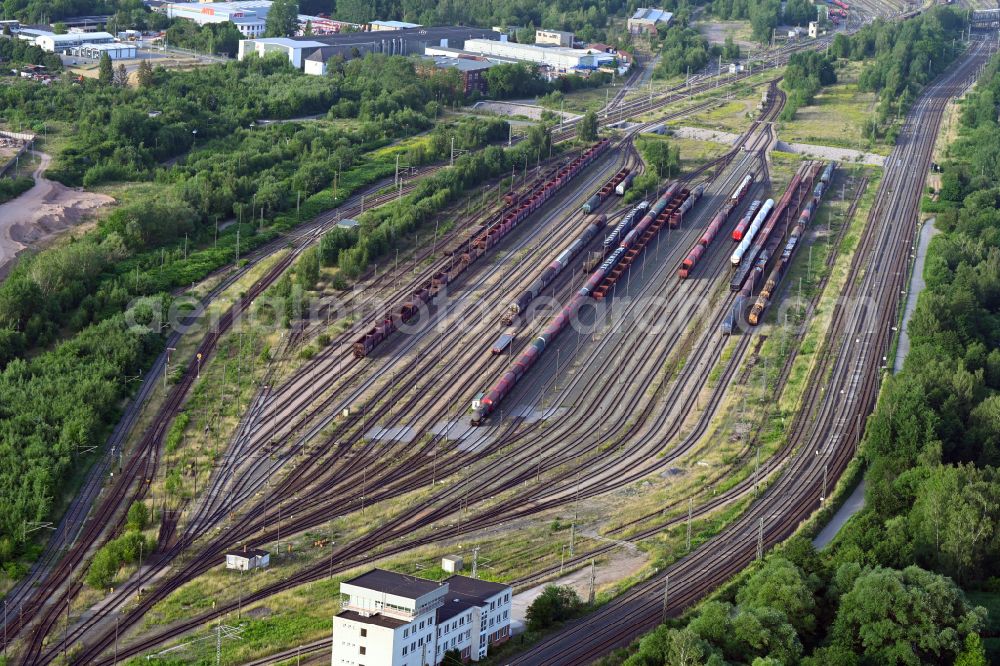 Aerial photograph Zwickau - Marshalling yard and freight station of the Deutsche Bahn in Zwickau in the state Saxony, Germany