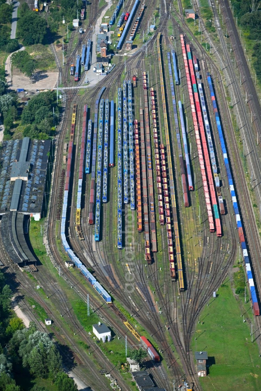 Elstal from above - Marshalling yard and freight station in Elstal in the state Brandenburg, Germany