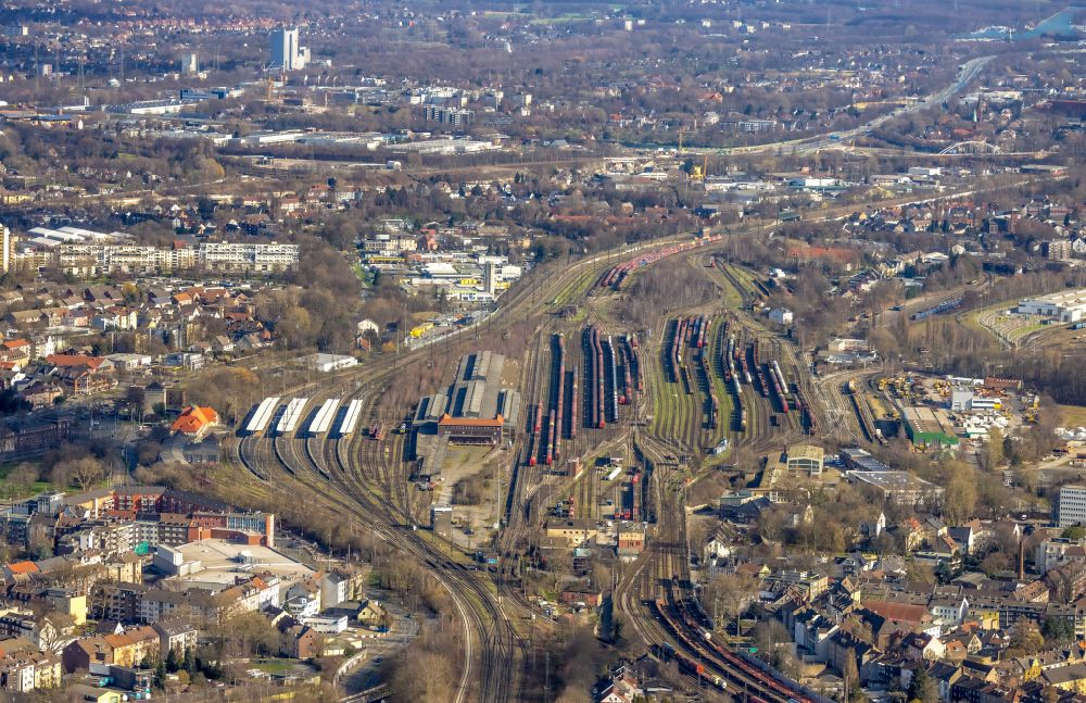 Aerial image Herne - Marshalling yard and freight station in the district Wanne-Eickel in Herne at Ruhrgebiet in the state North Rhine-Westphalia, Germany