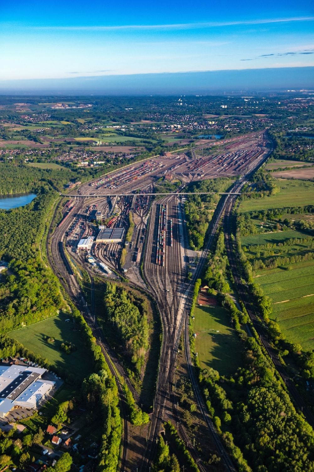 Seevetal from the bird's eye view: Marshalling yard and freight station Maschen of the Deutsche Bahn in the district Maschen in Seevetal in the state Lower Saxony, Germany