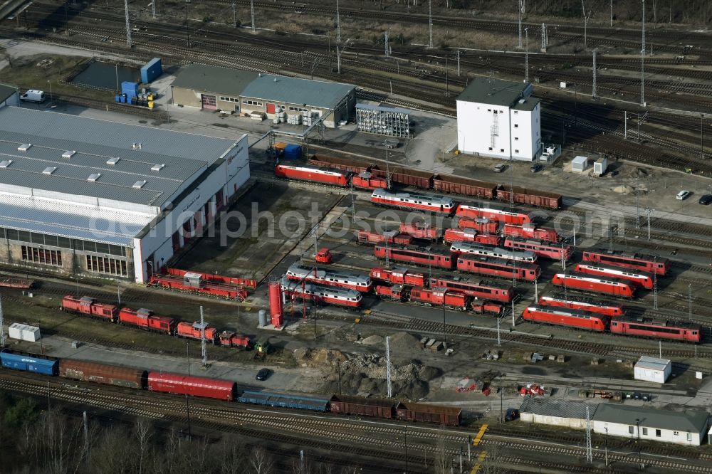 Neuseddin from above - Marshalling yard and freight station of the Deutsche Bahn in Neuseddin in the state Brandenburg