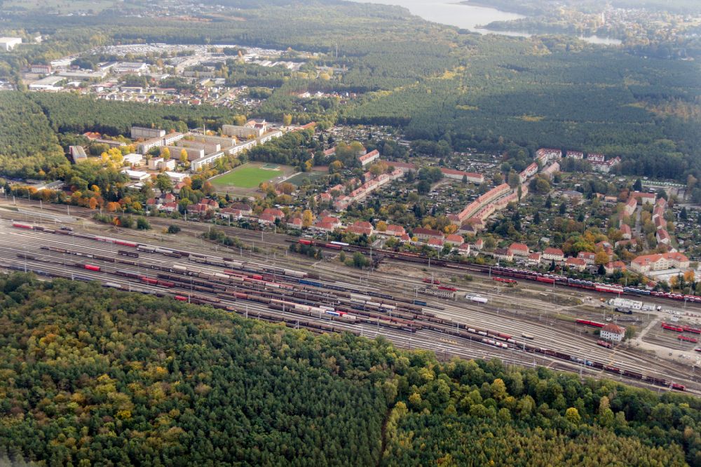 Neuseddin from above - Marshalling yard and freight station of the Deutsche Bahn in Neuseddin in the state Brandenburg