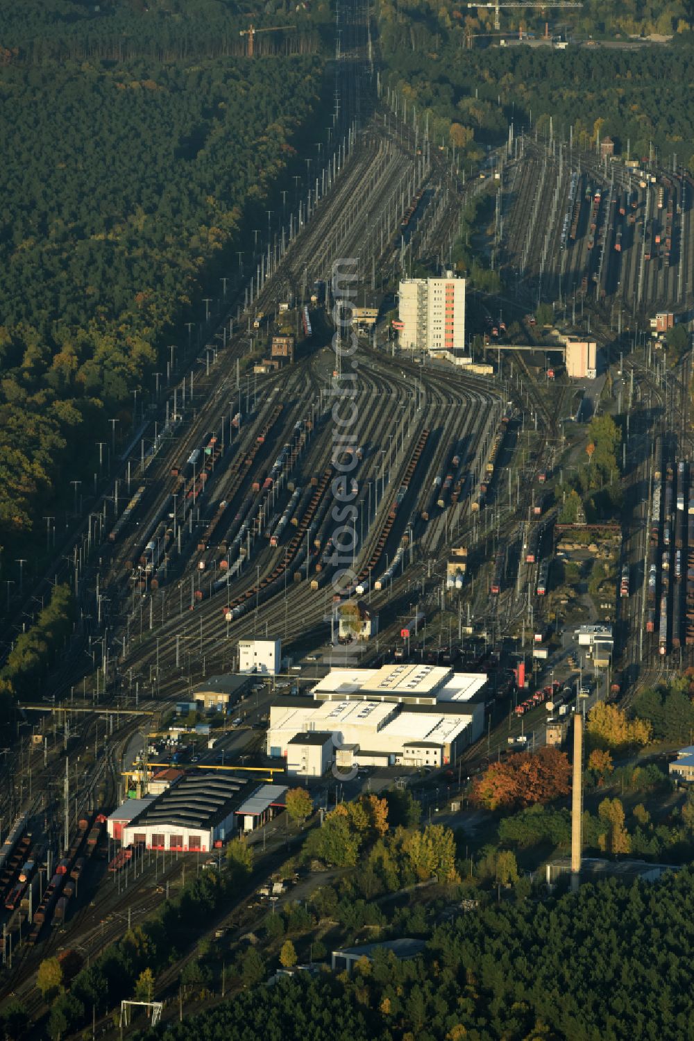 Neuseddin from the bird's eye view: Marshalling yard and freight station of the Deutsche Bahn in Neuseddin in the state Brandenburg