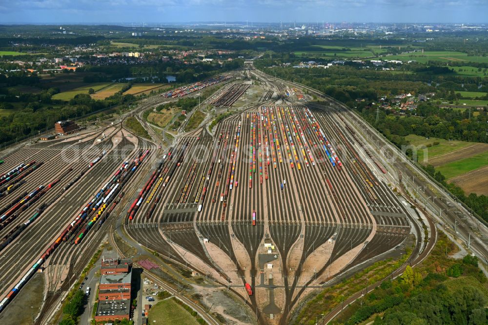 Aerial image Seevetal - Marshalling yard and freight station on street Zur Viehtrift in the district Maschen in Seevetal in the state Lower Saxony, Germany