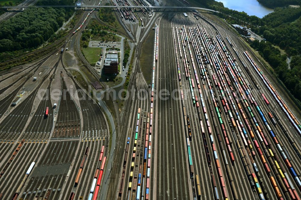 Seevetal from above - Marshalling yard and freight station on street Zur Viehtrift in the district Maschen in Seevetal in the state Lower Saxony, Germany