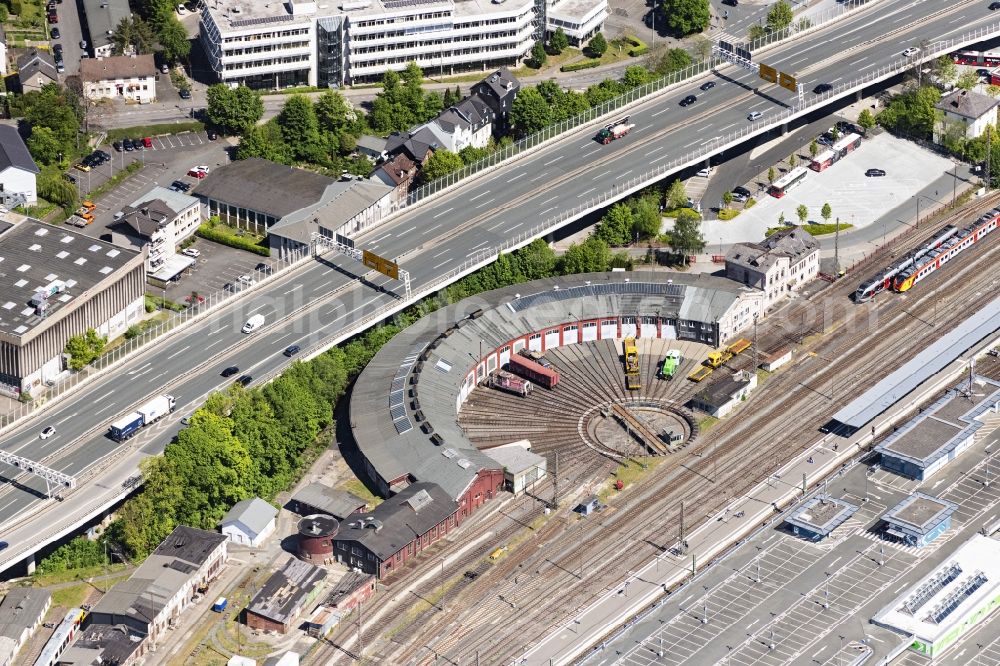 Aerial image Siegen - Marshalling yard and freight station of the Deutsche Bahn in Siegen in the state North Rhine-Westphalia, Germany
