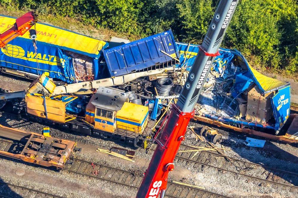 Wanne-Eickel from above - Shunting accident at the marshalling yard and freight yard in Wanne-Eickel in the state North Rhine-Westphalia, Germany