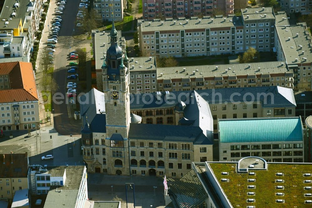 Dessau from the bird's eye view: Town Hall building of the City Council at the market downtown in Dessau in the state Saxony-Anhalt, Germany