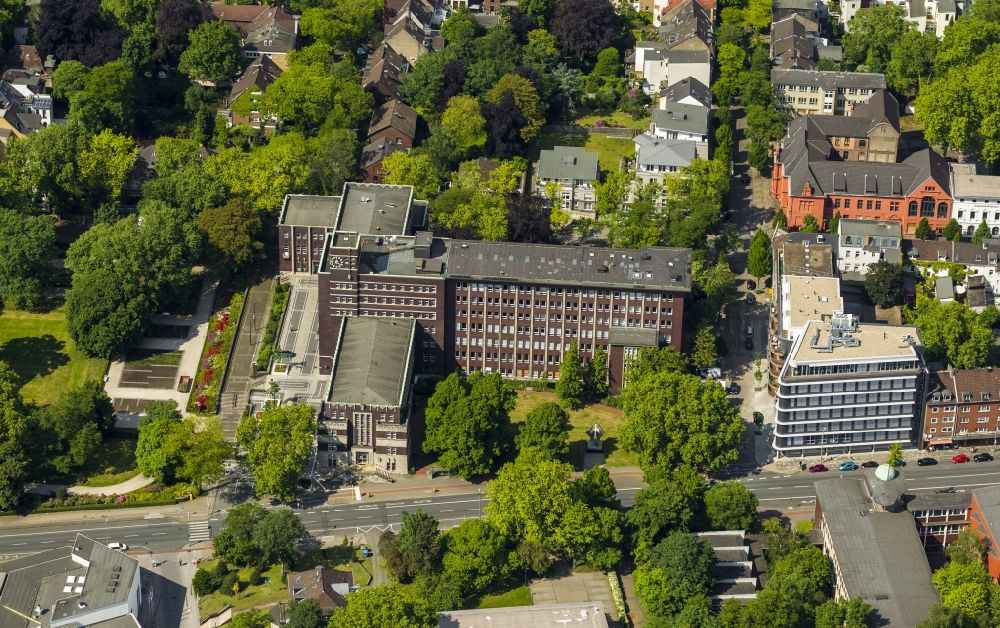 Oberhausen from above - City Hall and new office building of Babcock Pension Fund in Oberhausen in North Rhine-Westphalia