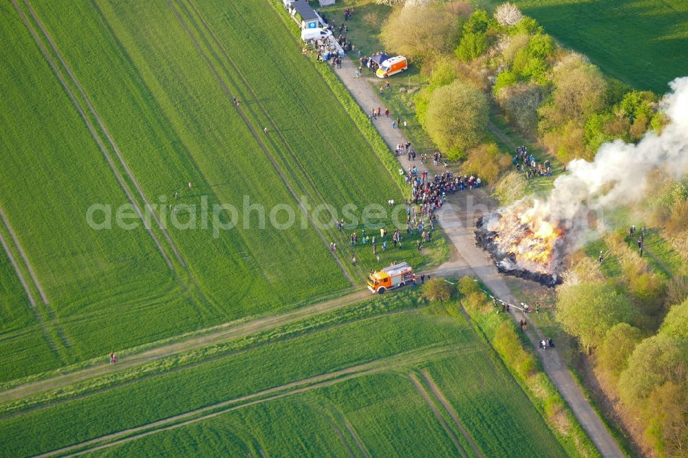 Göttingen from the bird's eye view: Smoke and flames during an Easter Fire in the district Geismar in Goettingen in the state Lower Saxony