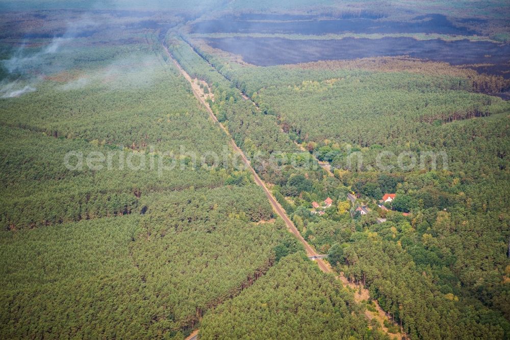 Treuenbrietzen from above - Smoke clouds by the Great Fire - destroyed forest fire tree population in a wooded area - forest terrain in Klausdorf in Treuenbrietzen in the state Brandenburg, Germany