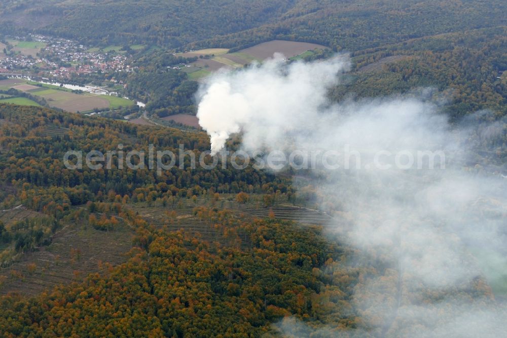 Staufenberg from above - Smoke clouds by the Great Fire - destroyed forest fire tree population in a wooded area - forest terrain in Staufenberg in the state Lower Saxony, Germany