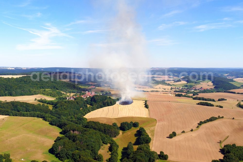 Aerial image Dieterode - Smoke clouds of a fire in a cornfield in Dieterode in the state Thuringia, Germany