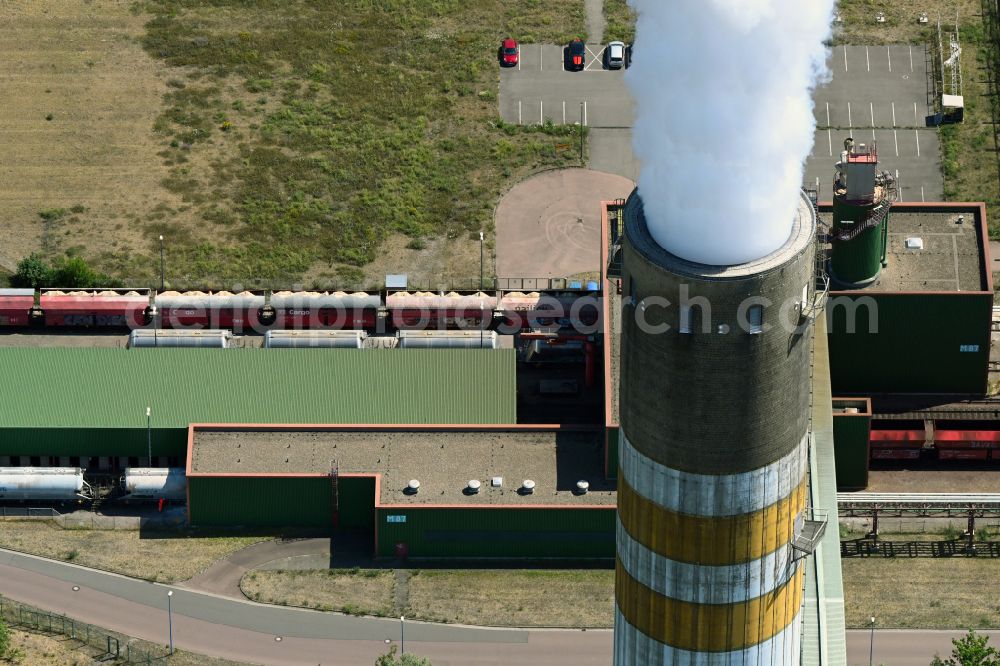 Schkopau from above - Clouds of smoke on the power plant in Schkopau in the state Saxony-Anhalt, Germany