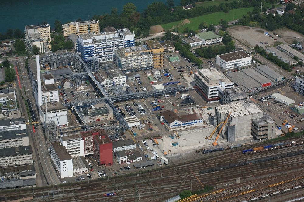 Aerial image Muttenz - Dismantling of a high-bay warehouse complex and logistics center on the site of Novartis Pharma Schweizerhalle in Muttenz in the canton Basel-Landschaft, Switzerland