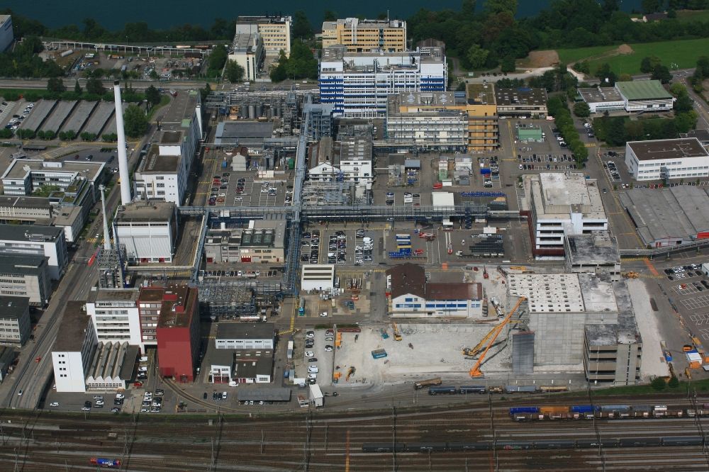 Aerial image Muttenz - Dismantling of a high-bay warehouse complex and logistics center on the site of Novartis Pharma Schweizerhalle in Muttenz in the canton Basel-Landschaft, Switzerland