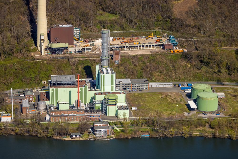 Herdecke from above - Dismantling work on the HKW cogeneration plant and coal-fired power plant Cuno Kraftwerk in Herdecke in the state North Rhine-Westphalia, Germany