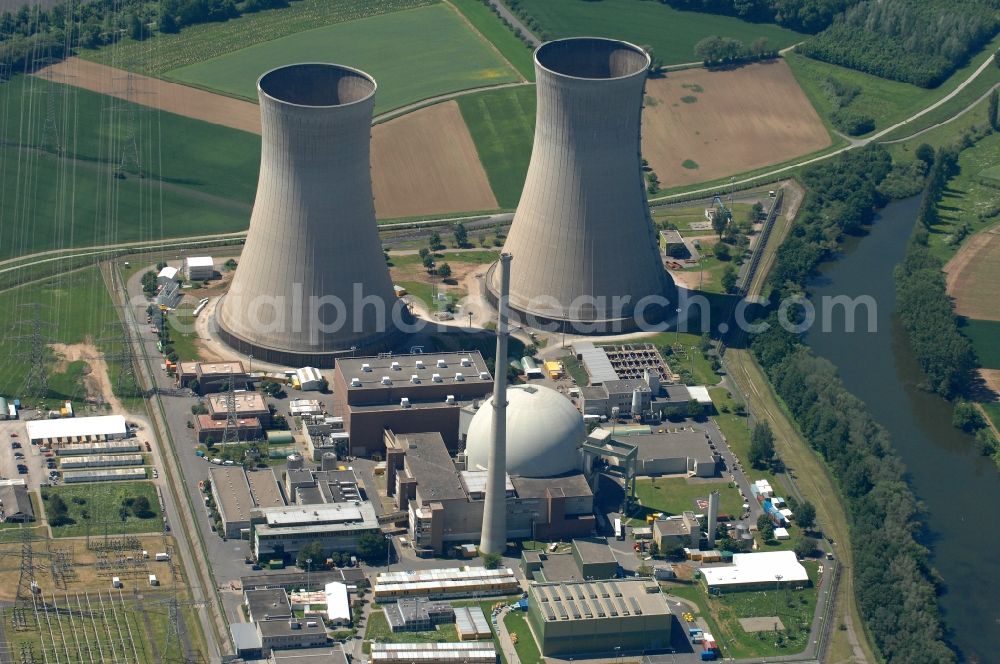 Aerial image Grafenrheinfeld - Building remains of the reactor units and facilities of the NPP nuclear power plant in Grafenrheinfeld in the state Bavaria