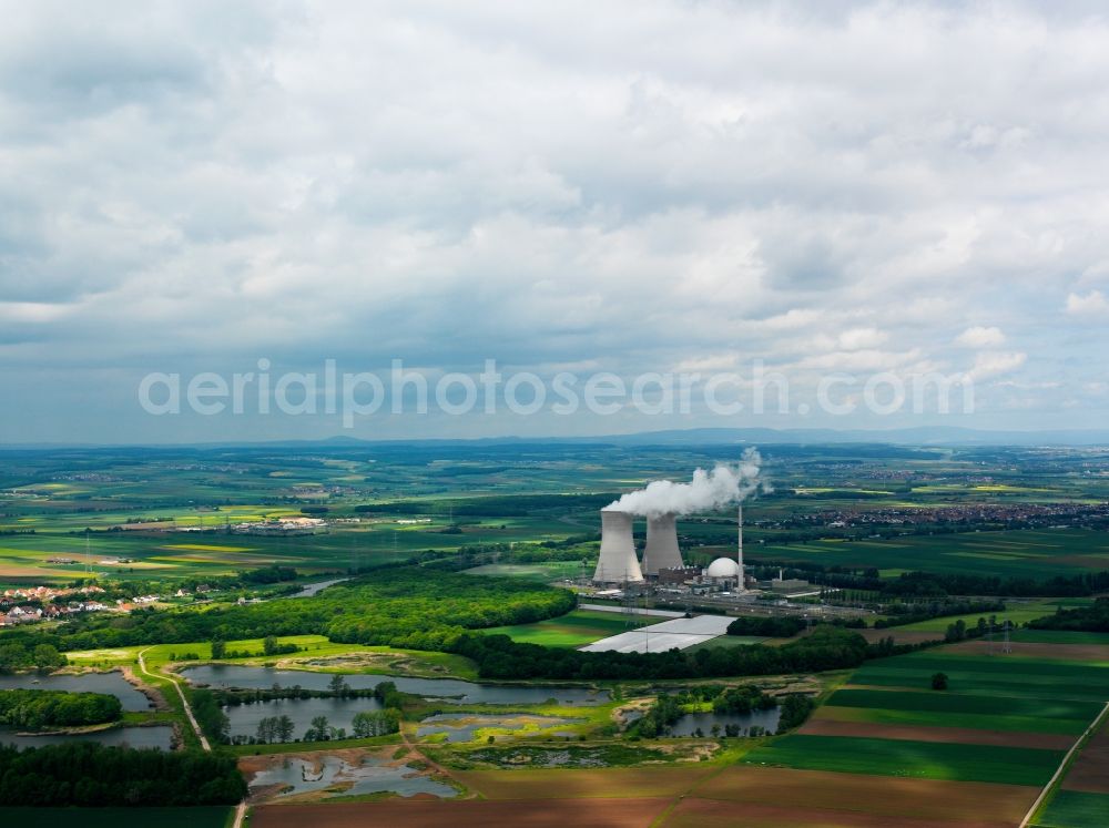 Aerial photograph Grafenrheinfeld - Building remains of the reactor units and facilities of the NPP nuclear power plant in Grafenrheinfeld in the state Bavaria