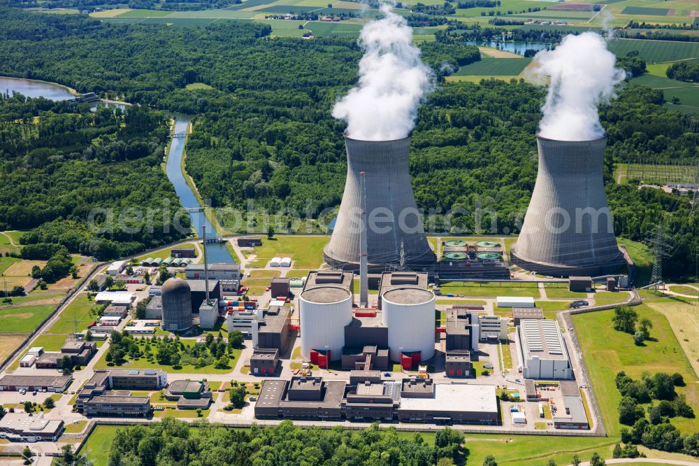 Aerial photograph Gundremmingen - Building remains of the reactor units and facilities of the NPP nuclear power plant in Gundremmingen in the state Bavaria, Germany