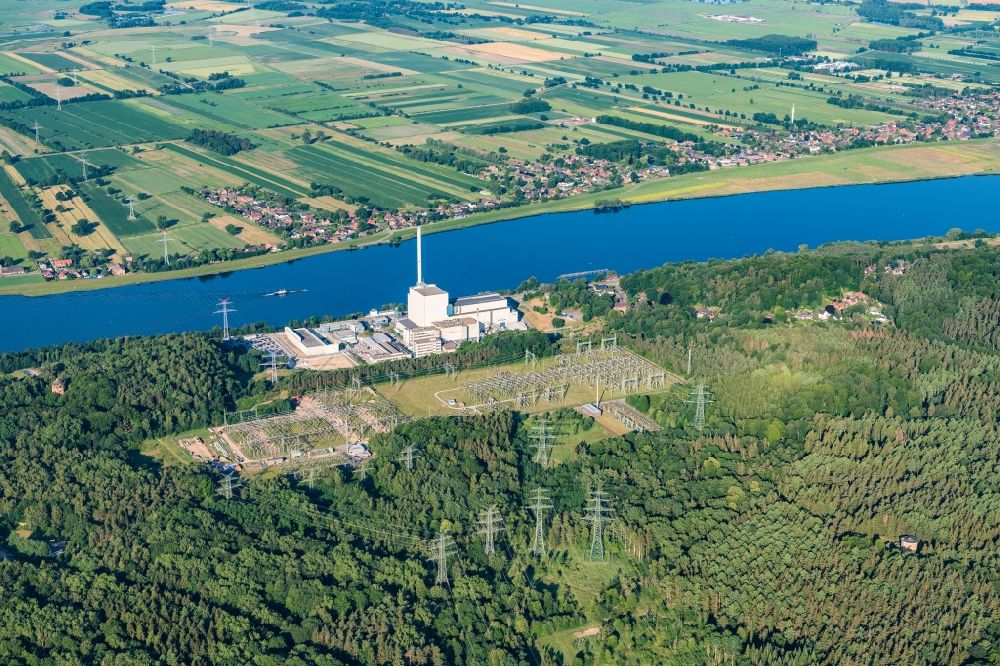 Aerial image Geesthacht - Building remains of the reactor units and facilities of the NPP nuclear power plant Kruemmel in Geesthacht in the state Schleswig-Holstein, Germany