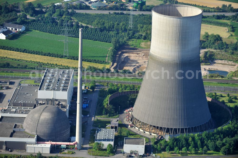 Aerial photograph Mülheim-Kärlich - Building remains of the reactor units and facilities of the NPP nuclear power plant on street K44 in Muelheim-Kaerlich in the state Rhineland-Palatinate, Germany