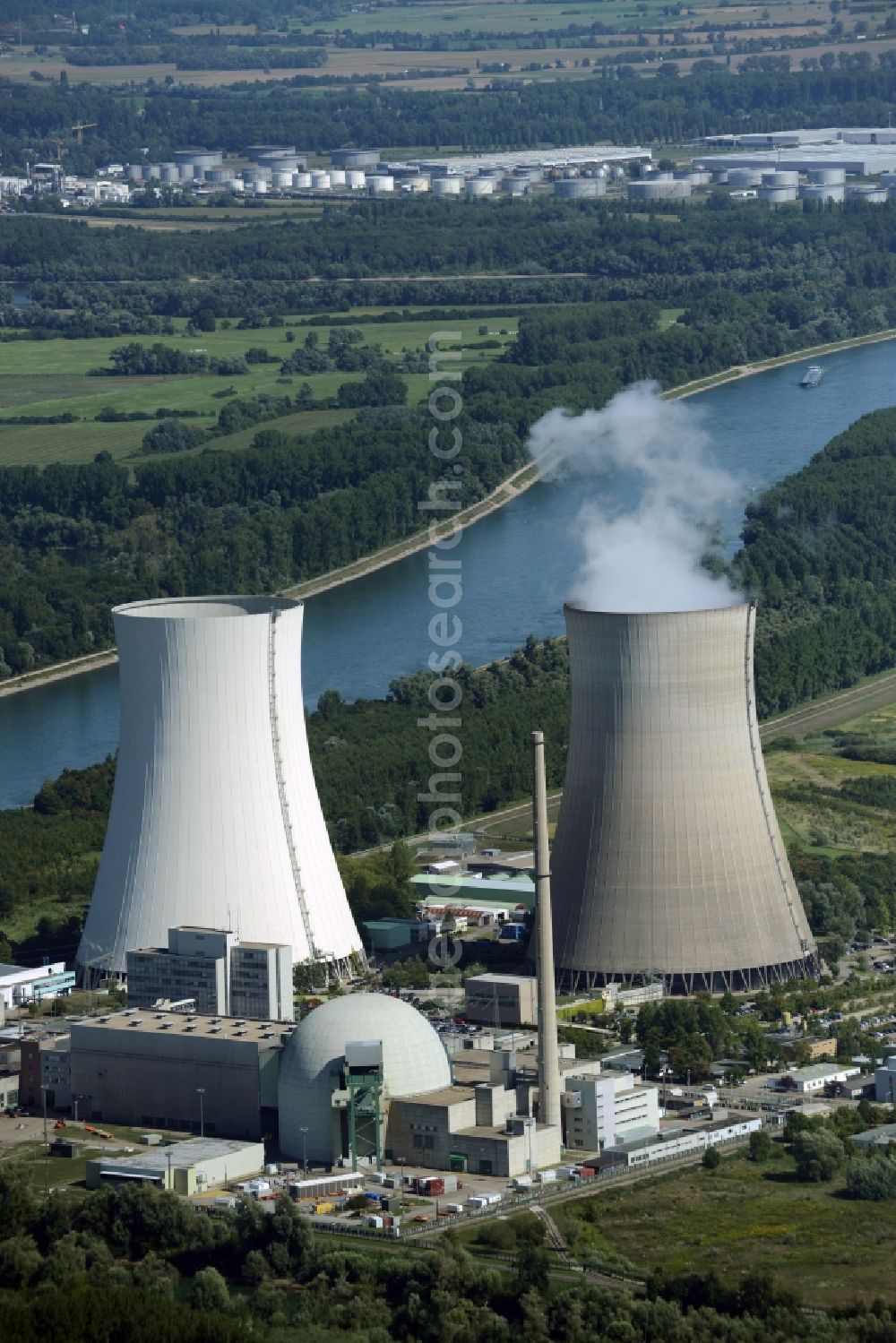 Aerial image Philippsburg - Building remains of the reactor units and facilities of the NPP nuclear power plant in Philippsburg in the state Baden-Wuerttemberg