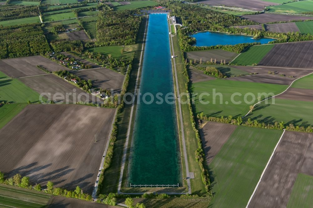Oberschleißheim from the bird's eye view: Regatta facility of the Center for Rowing and Canoeing (Olympiapark Muenchen GmbH) in the district of Feldmoching-Hasenbergl in Munich in the state Bavaria, Germany