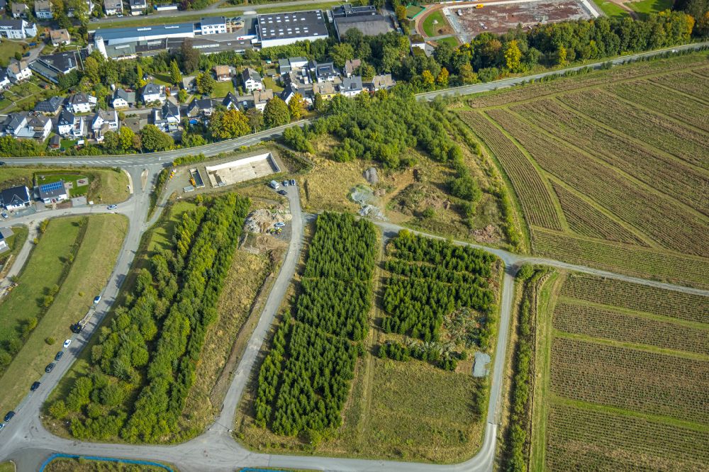 Aerial photograph Bestwig - Rainwater retention basin at the Heringhauser street in Bestwig at Sauerland in the state North Rhine-Westphalia
