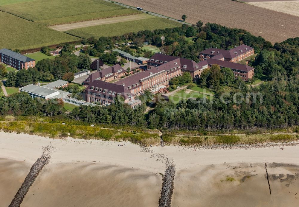 Utersum from the bird's eye view: Rehabilitation center and health clinic on Foehr in the state Schleswig-Holstein, Germany