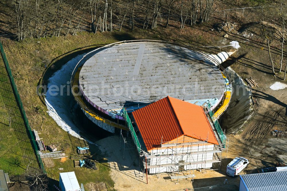 Aerial photograph Werneuchen - Construction site for the new construction of the retention basin and water storage on street Wesendahler Strasse in Werneuchen in the state Brandenburg, Germany