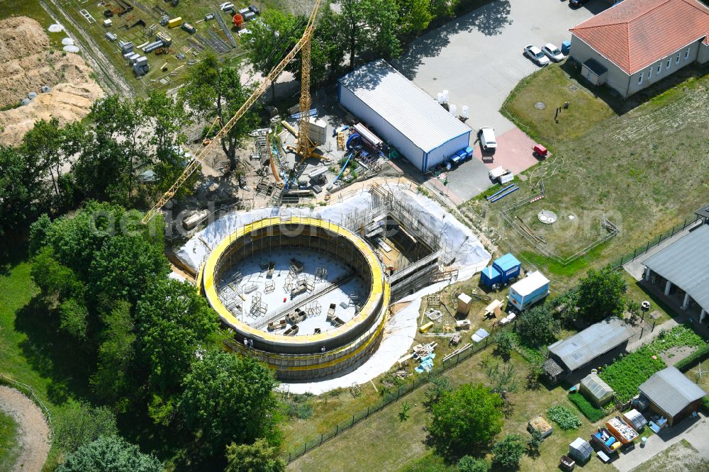 Werneuchen from above - Construction site for the new construction of the retention basin and water storage on street Wesendahler Strasse in Werneuchen in the state Brandenburg, Germany